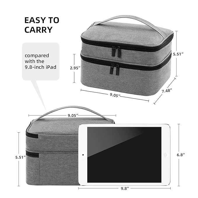 Travel Nail Polish Organizer Double Layer Carrying Case for Fingernail Polish, Holds 30 Bottles with Dividers Portable Large Storage Case for Gel Nail Polish Holder, Grey (BAG ONLY)