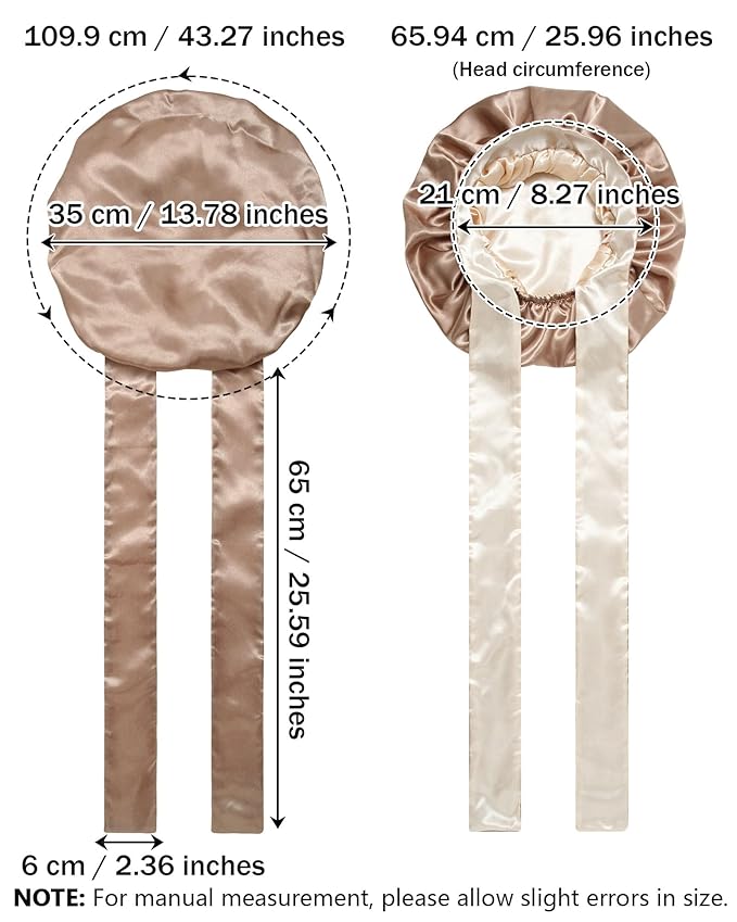 Satin Bonnet Silk Hair Wrap for Sleeping - Reversible Cap with Tie Band Night Cap Double Layer for Curly Hair (Coffee + Champagne)