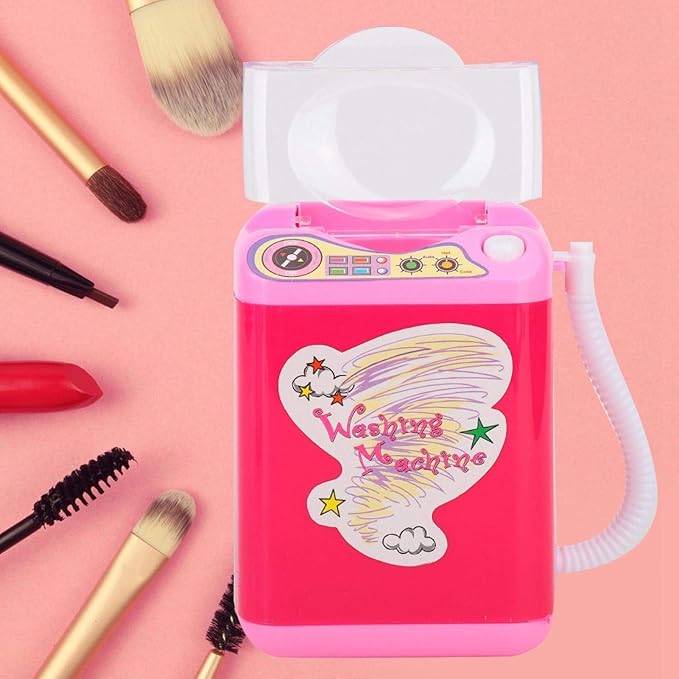 Makeup Washing Machine, Simulation Mini Makeup Brush Cleaner Electric Make up Sponge Puff Cleaner Device Automatic Cosmetic Tool Women(Red)