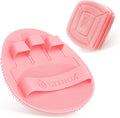 Silicone Bath Glove & Face Scrubber Set 2PCS, 360° Anti-Slip & Hand-fit Body Scrubber for Rich Foaming Deep Cleaning, Unique Facial Scrubber with Side-bristles for Contoured Areas.(Pink)