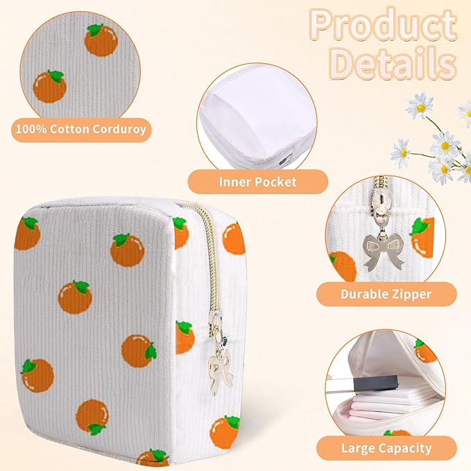 Period Bag for Women, Portable Corduroy Sanitary Napkin Storage Bag Strawberry Period Pouch with Zipper, Sanitary Pads Bag Tampons Holder for Purse, First Period