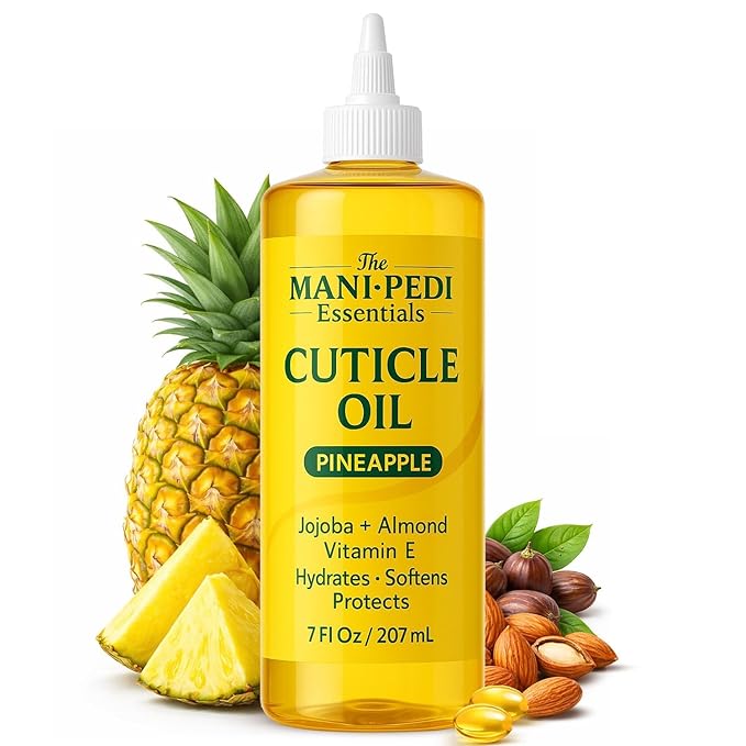 Professional Cuticle Oil Refill/Bulk Pack with precision nozzle for easy refilling (Pineapple) - 7 Fl Oz. Nail Tech Supplies for Nourished Nails & Cuticles with Jojoba Oil, Vitamin E & Almond Oil