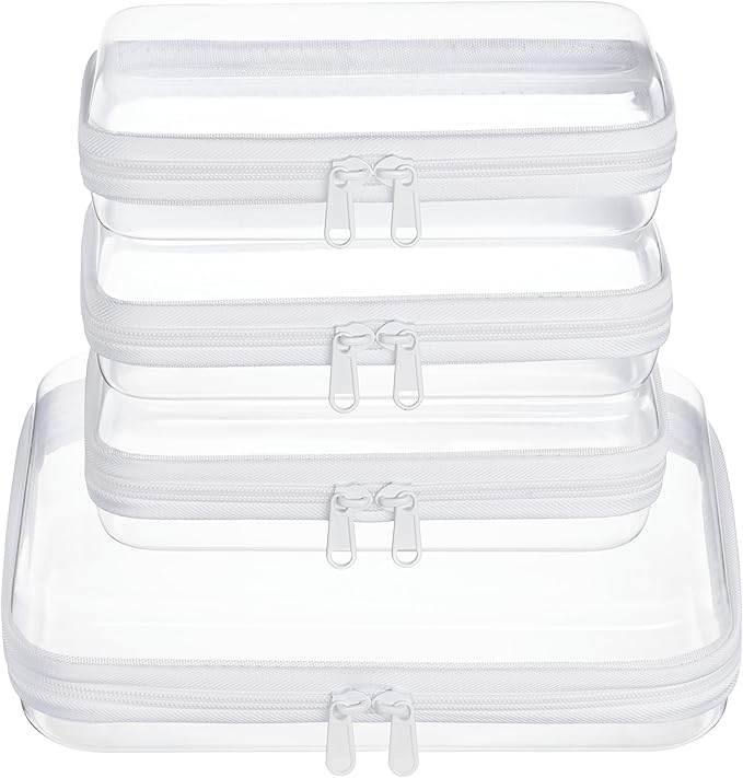 4 pcs Clear Zipper Pouches,Hard Shell Zipper Case, Toiletry Bag for Travel, CLear Diaper Bag, Toiletry Pouch, Travel Organizer, Cosmetic Bag,Toy Storage Bins (M+3S)