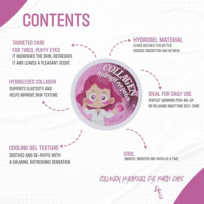 esfolio Hydrogel Eye Patch Collagen 60 Patch – Under Eye Gel Patches for Puffiness and Tired Eyes – Soothing Cooling Care – Korean Skincare Eye Mask – Lightweight Hydration