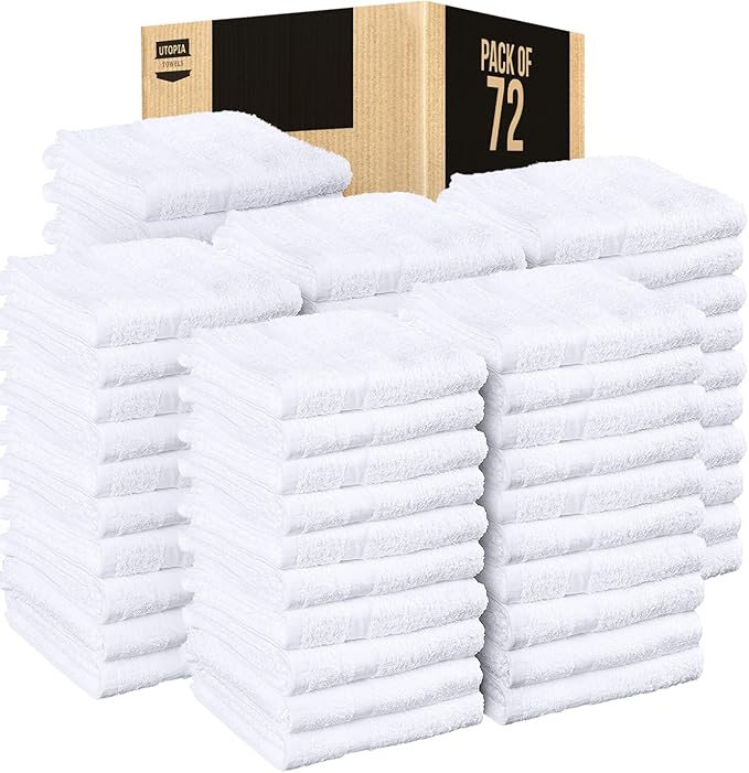 Utopia Towels White Salon Towels, Pack of 72 (Not Bleach Proof, 16 x 27 Inches) Highly Absorbent Towels for Hand, Gym, Beauty, Spa, and Home Hair Care