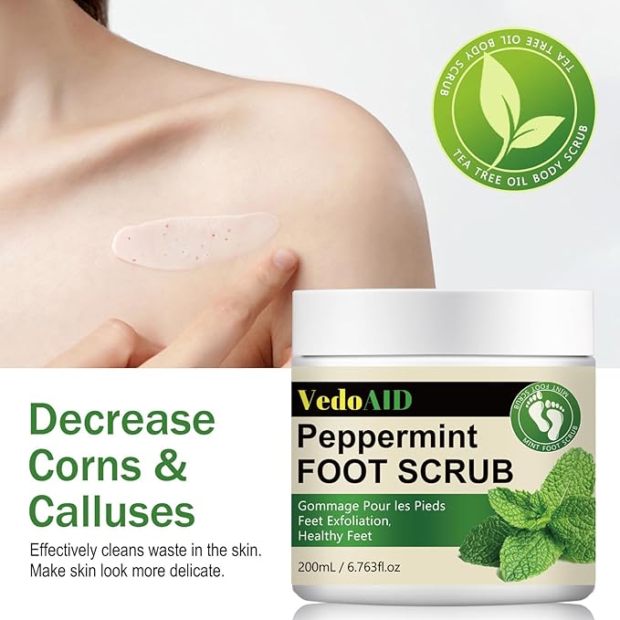 Peppermint Foot Scrub – Natural Exfoliating Cream for Dry, Cracked Feet | Soothes Tired Feet, Removes Dead Skin | Mint & Pumice Formula | 200ml