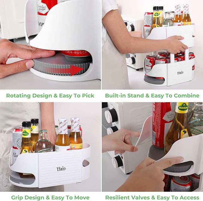 Lazy Susan for Refrigerator Turntable Organizer Combinable Lazy Susan for Cabinet and Storage, Fridge, Kitchen, Pantry, Table Bathroom Double Turntable 360° Rotation Shelves 【1Pack】