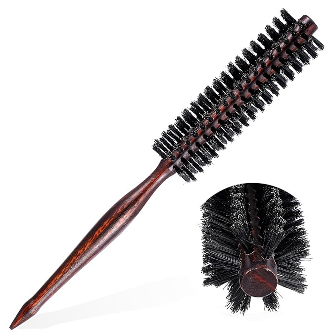 Boar Bristle Round Hair Brush, Small Round Hair Brush with Wooden Handle Portable Beard Brushes for Men Boar Bristle Brushes for Men & Women