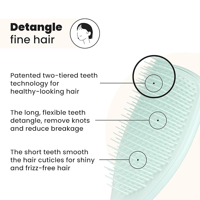 Tangle Teezer Fine Ultimate Detangler Brush, Dry & Wet Hair Brush to Detangle & Reduce Breakage for Fine Hair Types, Ice Blue