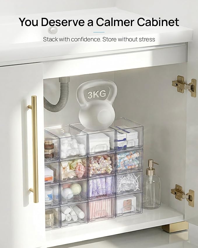 Vtopmart 10 Pack Clear Small Stackable Storage Drawers,Acrylic Bathroom Makeup Organizer,Plastic Storage Bins For Vanity, Undersink, Kitchen Cabinets, Pantry, Home Organization