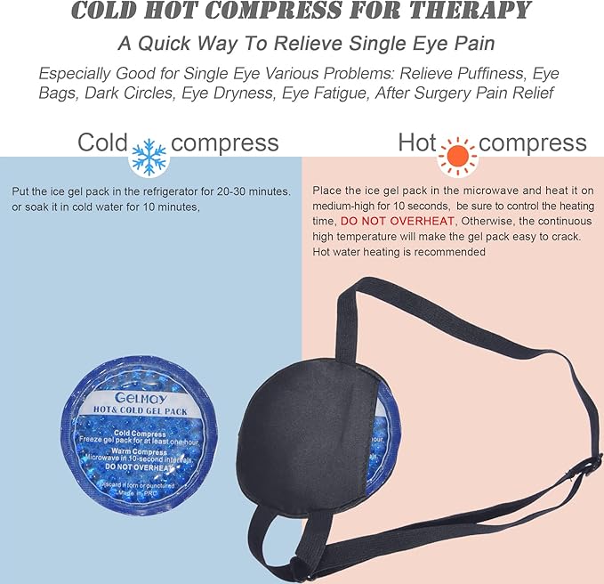 Cooling Eye Patches for Puffy Eyes, Pure Silk Ice Eye Patch, Single Eye Mask, Medical One Eye Cover Cold Hot Therapy Strabismus Lazy Eyes After Surgery Adult Kid Pirate Eyepatch (Pink-New)