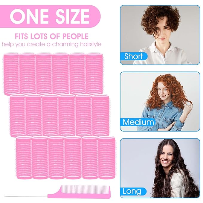 18pcs Self Grip Small Hair Rollers with Rat Tail Comb Plastic Hair Rollers Small Heatless Roller Hair Curlers for Pro Salon Hairdressing and DIY Hairstyles (0.98 X 2.44 Inch)