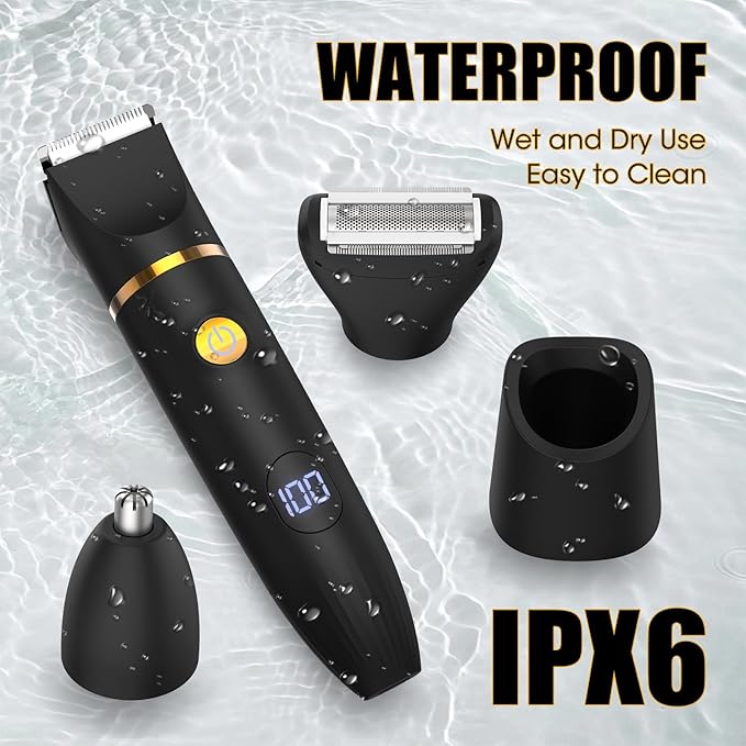 Manscape Body Trimmer for Men, 3 in 1 Men's Grooming Kit with Pubic/Nose Hair Trimmer & Ball Shaver for Nose/Balls/Groin/Legs/Chest Hair Removal, LED Display, IPX6 Waterproof, Gifts for Him Dad