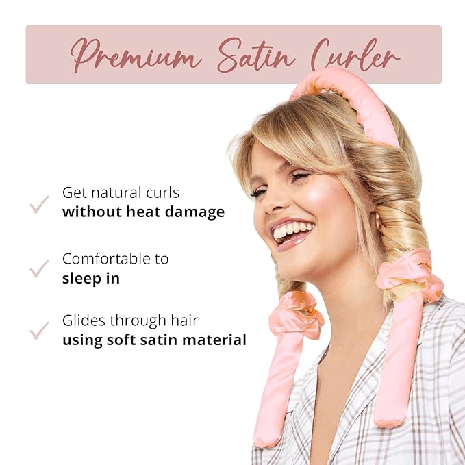 WIGI Premium Heatless Hair Curler, 100% Pure Mulberry Silk, No Heat Curling for Hair, DIY Hair Curlers to Sleep in Overnight (Pink, Basic)