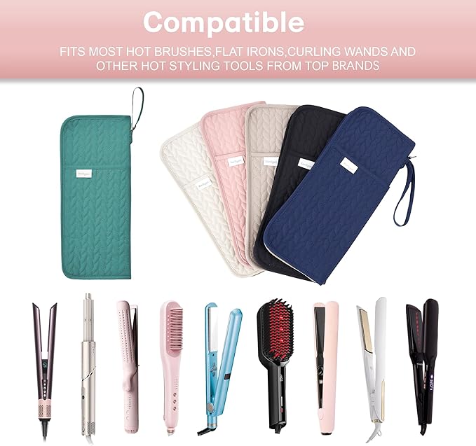 Hot Tools Organizer Heat Resistant Mat Case Hair Tools Holder Travel Bag Portable Hair Styling Tools Cover Pouch for Curling Iron,Flat Iron,Hair Straightener (Teal)