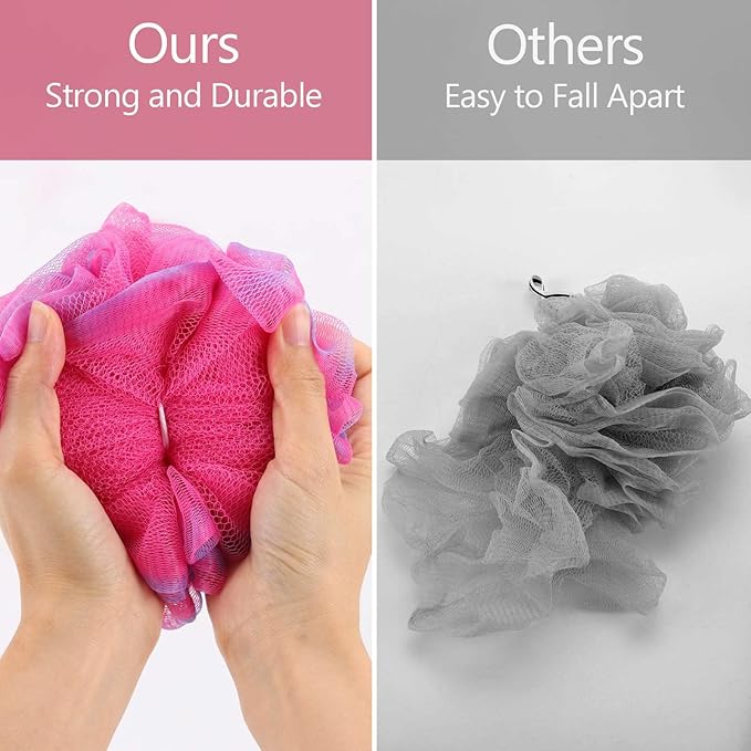 BTYMS 4 Pieces 75g/pc Shower Loofahs Large Bath Sponge Mesh Pouf Wash Puff Shower Poof Body Loofas for Bathing