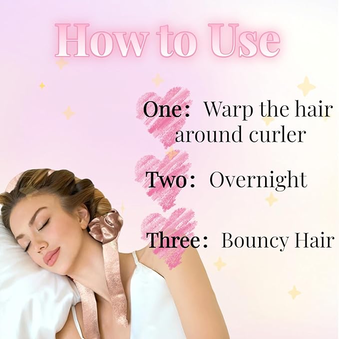 Serenade Sparkling Satin Heatless Hair Curler, Heatless Curling Rod Headband, No Heat Curling Rod Hair Roller for Women and Girls to sleep in, Pink