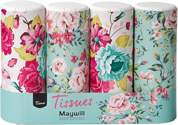 Chic Facial Tissue Holder for Car Cup Holder - Travel Tissue Tubes Box Container (3-ply, 4 Pack, 200 Sheets)