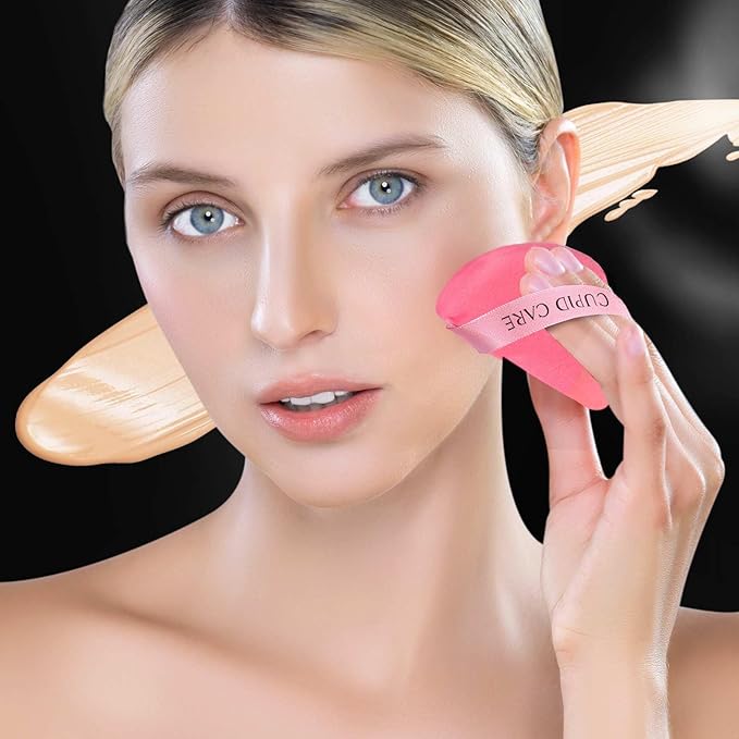 6 Pcs Triangle Powder Puff with 2 Travel Cases, Setting Powder Puffs for Face Powder and Foundation, Velour Makeup Puff for Loose Powder Body Powder, Skin-Friendly, Beauty Makeup Tools