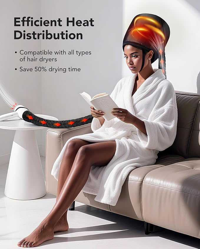 Hooded Hair Dryer for Deep Conditioning - Headband Integrated Hair Bonnet Diffuser Cap Speeds Up Drying Time Adjustable Hair Dryer Caps Safety at Home Fast Drying Portable
