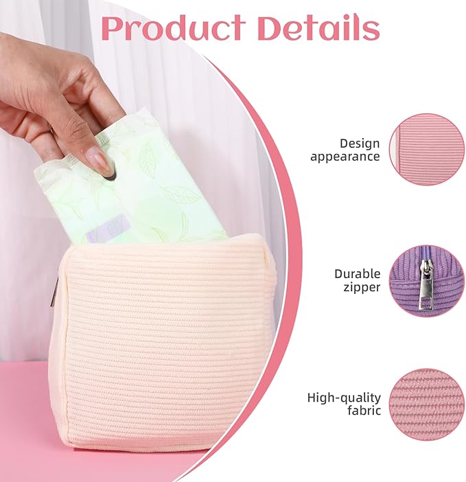 4Pcs Sanitary Napkin Storage Bag, Portable Period Bag for Teen Girls Woman, Pad Pouch Tampon for Purse, Reusable Zipper Period Pouches for Teen School Office Travel Feminine Care Organizer Solid color