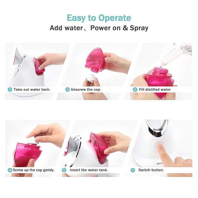 EZBASICS Facial Steamer Bundled with Facial Cleansing Brush Pink