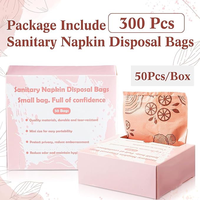 Maitys 300 Pcs Disposable Bags for Sanitary Pads Personal Care Disposal Bags Fragrance Small Discreet Diaper Sacks for Tampons, Pads, Liners, Condoms & More