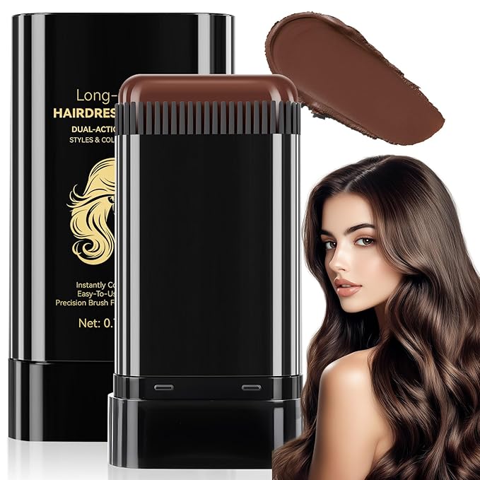 2 Pack Hair Dye Comb, Portable 2 in 1 Instant Dye Comb For Gray Hair Cover up, Waterproof and Sweat-Proof, Hair Color Concealer Stick for Women & Men (03 LIGHT BROWN)