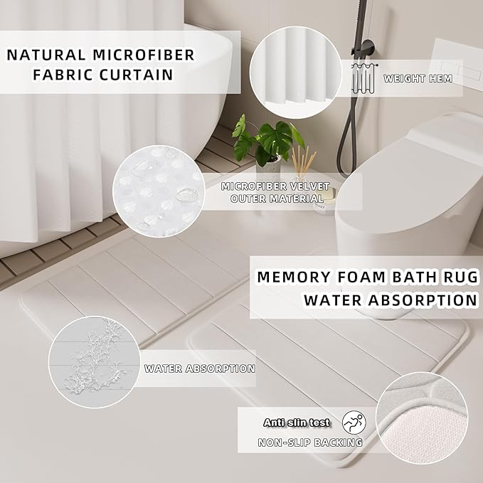 Bathroom Set - 25PC White Bathroom Set with Shower Curtain and Rugs, Bathroom Accessories Set, White Shower Curtain Set with Bathroom Trash Can