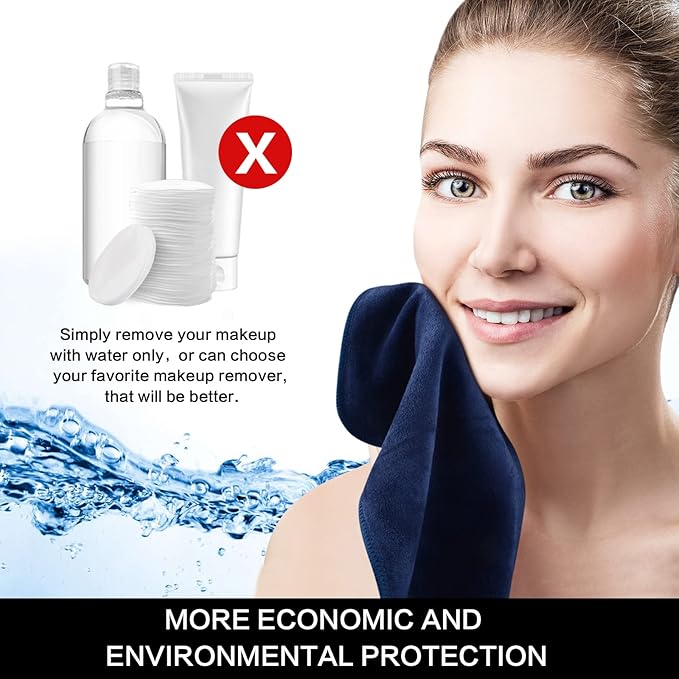 SINLAND Microfiber Facial Cloths Fast Drying Washcloth 12inch x 12inch (Pack of 10, Navy Blue)