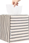 Tissue Box Cover, Fabric Tissue Box Holder Square, Stylish Toilet Paper Storage, Modern Bathroom Counter Organizer Decorations Accessories,Ticking Stripe 5''x5''x5'' (Pastel Grey)