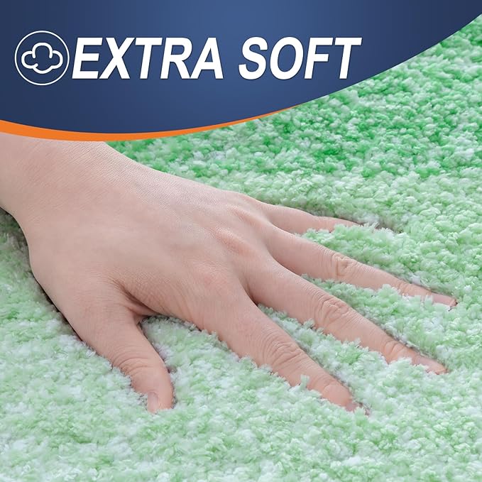OLANLY Bathroom Rugs Sets 3 Piece, Soft Absorbent Microfiber Bath Mats and U-Shaped Contour Toilet Rug, Plush Shaggy Bath Mat Set for Bathroom (47"x20"+24"x16"+24"x20", Green)