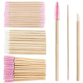 300 pcs Eyelash Extension Supply Kits 200pcs Disposable Double pointed head Wooden Micro Swab Brush 50pcs Eyebrow Spoolie 50pcs Lip Brush Mascara Wand Applicator Eyelashes Tool (Bamboo pink kits)