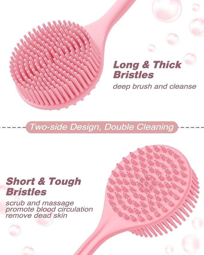 Manmihealth Silicone Back Scrubber & Soft Shower Brush, Silicone Scalp Massager, Toe Cleaning Brush Set 8 PCS, Body Foot Scrubber & Shampoo Brush Combination, with 4 Free Hooks (Style 1 Pink)