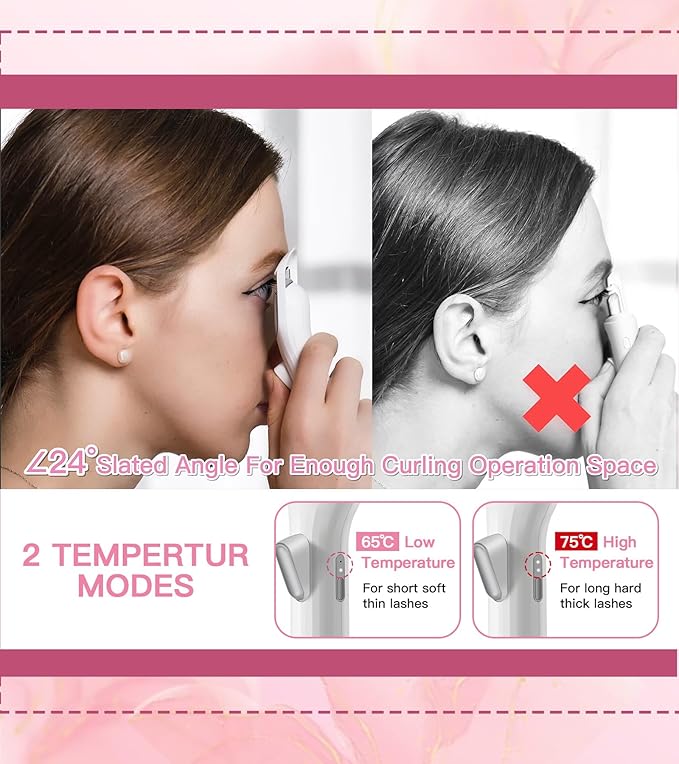 Heated Eyelash Curler, 8s Fast Heat Up, Dual Temperature Modes 149°F /167°F, Rechargeable 600mAh Battery, 24h Long Lasting, 1.5 Inch Wide Safe Silicone Pad Compact Travel Lash Curler