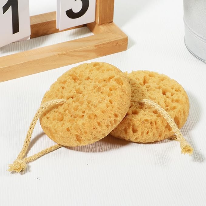 Bath Sponges for Shower, 2 Pcs Round Shower Sponge Soft Loofah Exfoliating Sponge Body Scrubber for Women Men Home Bathroom Face Body Washing Bathing Deep Cleansing