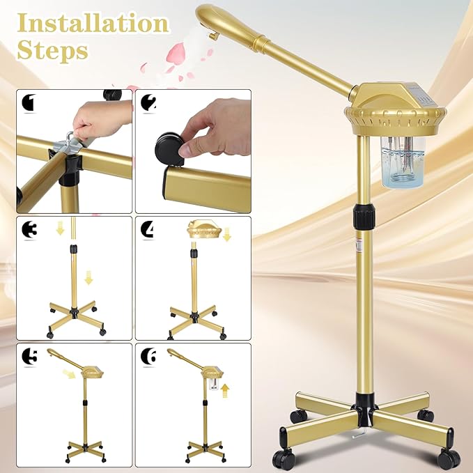Facial Steamer, Professional Facial Steamer for Estheticians, Hot Mist & Timer Function, Ozone Face Steamer on Wheels for Spa, Salon and at Home Use