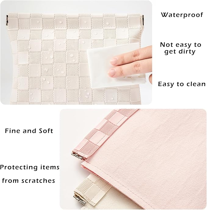 Leather Pocket Cosmetic Bag for Purse,Coin Purse Lipstick Cosmetic Accessories Organizer, Travel Kit Storage Pouch,Waterproof Portable No Zipper Self-closing (Pink+White/Small)
