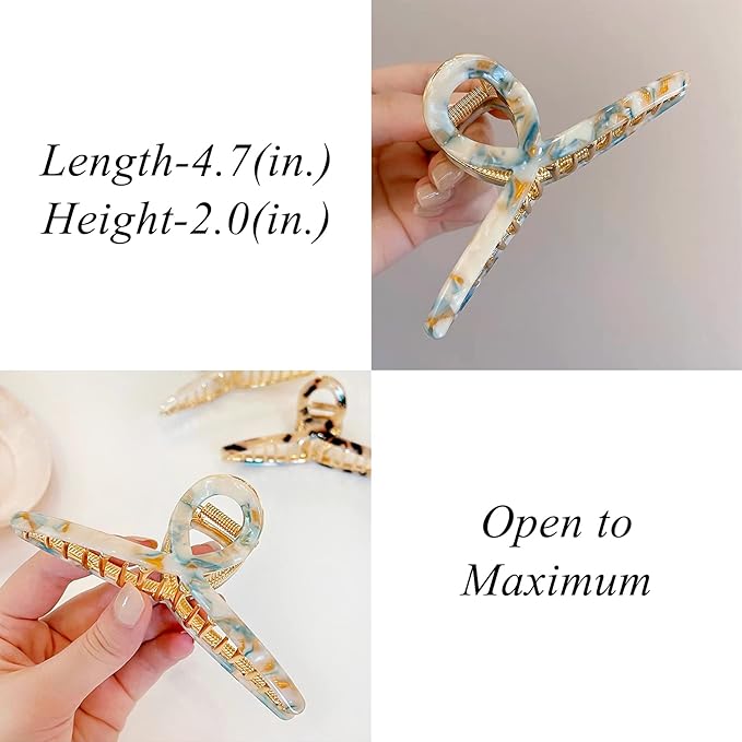Metal Butterfly Hair Claws and Clamps for Women - Strong Hold Large Acetate Accessories for Long Thick Hair (1 Pc, Mixed Blue, 4.7")