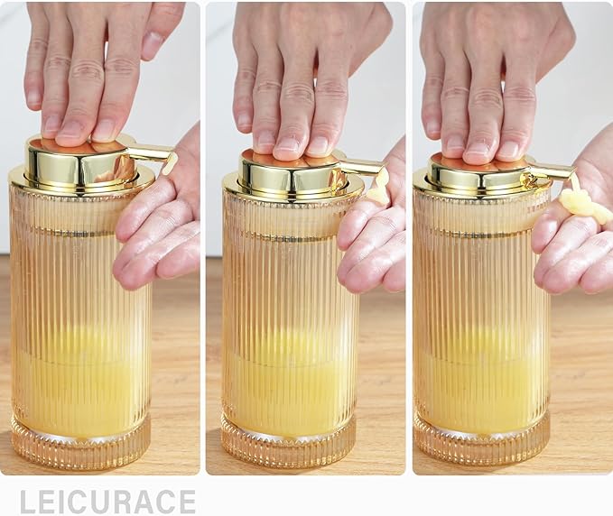 Glass Liquid Soap Dispenser, Refillable Liquid Dispenser with Gold Pump, Hand Soap Dispenser for Bathroom Kitchen, Modern Home Bathroom Kitchen Decor （Liquid Type/Gold）