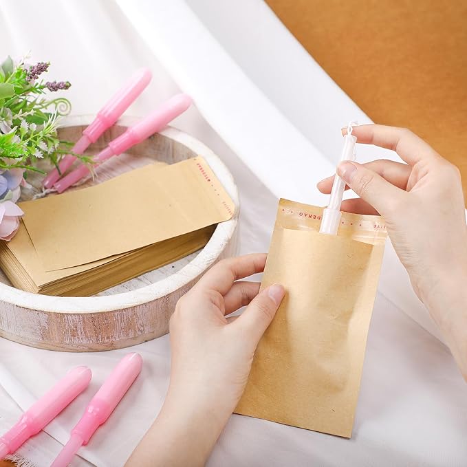 200 Pcs Tampons Disposal Bags Sanitary Napkin Disposal Bags Bulk Feminine Hygiene Disposal Bag Bulk Kraft Tampons Bag for Feminine Products with Self Adhesive for Women Girls, 5.91" x 3.15"