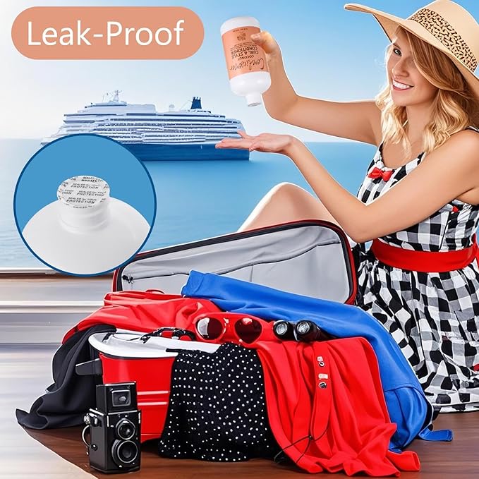 Leak-Proof Empty Shampoo Containers Bottles for Cruise: 32oz in Total - Reusable - for Ships, Travel, Beach, Events, Concerts - with Funnel - Fill The Bottles&Pack Them In Checked Luggag