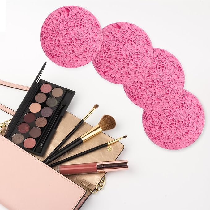 50-Count Facial Sponges, Compressed Natural Cellulose, Pink, Round Shape, Face Cleansing, Exfoliating, Makeup Removal