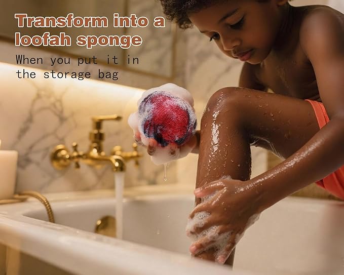 2 Pack African Net Sponge Exfoliating Body Scrubber Bath Sponge for Daily Use (Light Purple +Seafoam)