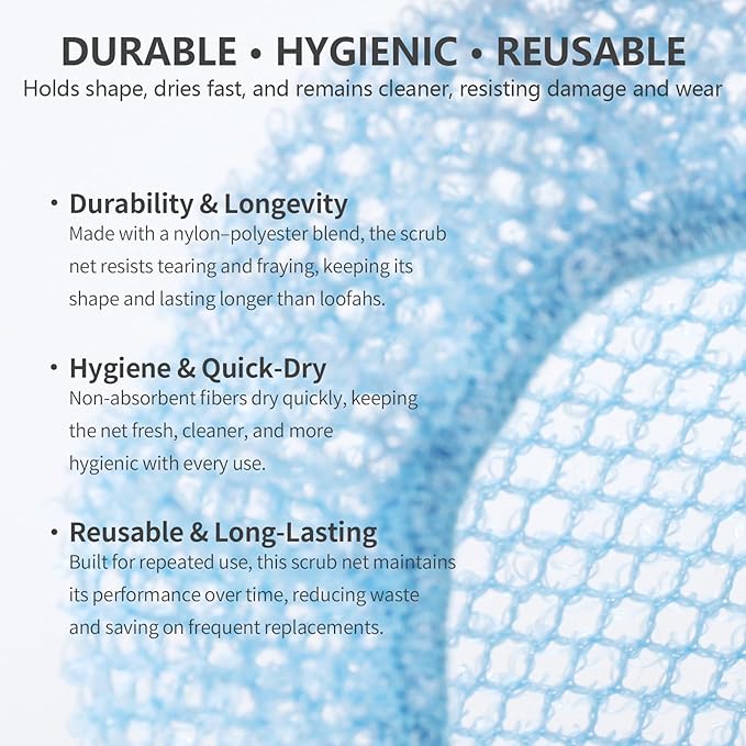 Scrub Net 2 Pack, Bath & Shower Body Scrubber Net for Rich Foam and Effective Exfoliation, Fits All BEAUTAIL Silicone Body Scrubbers, Blue + Gray