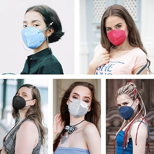 HUHETA KN95 Face Mask, 30 Pack Individually Wrapped, 5-Ply Breathable and Comfortable Safety Mask, Filter Efficiency Over 95%, Protective Cup Dust Masks Against PM2.5 (Multicolored Mask)