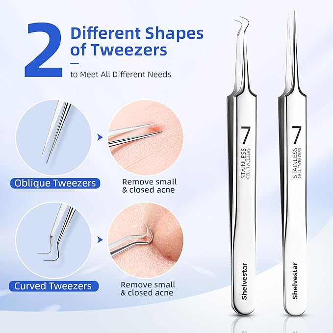 Pimple Popper Tool Kit, 7 PCS Professional Stainless Steel Blackhead Remover Comedone Extractor Tools for Removing Zit on Face - Silver