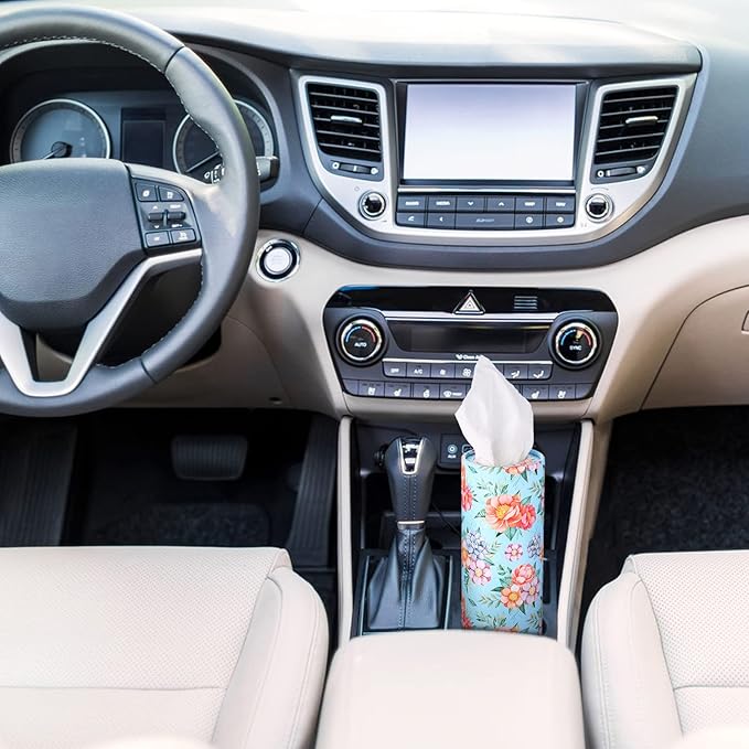 Tanlade 4 Pack Car Tissue Holder Tissues Cylinder Facial Tissue Floral Cylinder Travel Tubes for Car Cup Holder Spring Summer Home Bathroom Office Decor Christmas Ideal Gift for Women