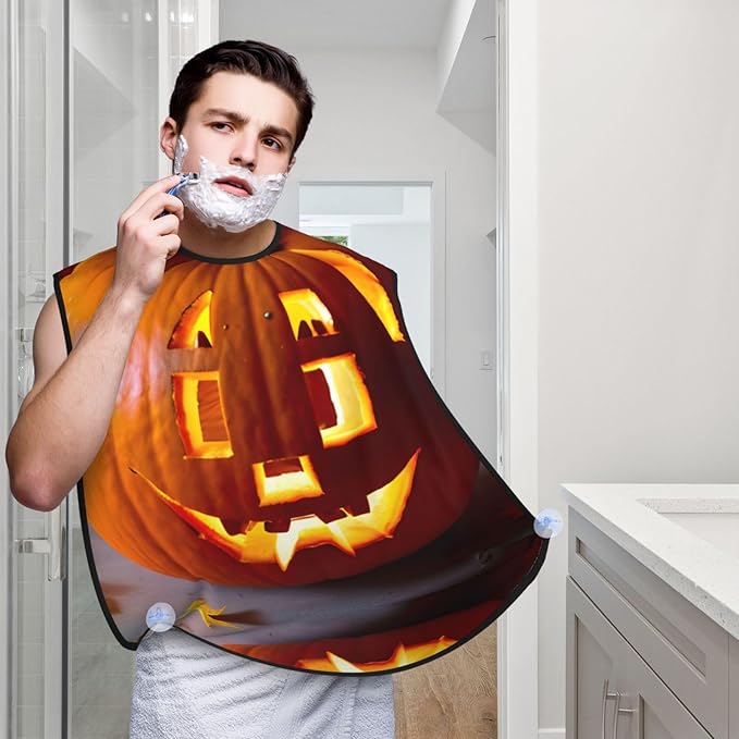Fall Pumpkin Print Beard Bib Shaving Apron, Beard Hair Trimming Cape Gift For Dad
