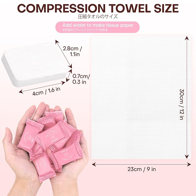 Disposable Face Towel Large Ultra Soft Compressed Towel Tablets for Travel Individually Wrapped, 12x9 Inch Portable Face Washcloths Reusable for Gym Hiking Camping Outdoor Sports(50 Pcs Pink)